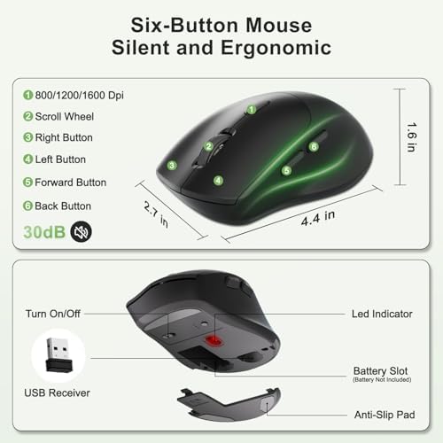 Wireless Keyboard and Mouse Combo, 2.4G Ergonomic Wave Keys(AvocadoGreen)