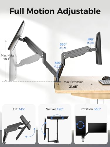 Suptek Dual Monitor Mount Stand-Height Adjustable Gas Spring Monitor Arm Desk Mount for 2 Computer Screens 17 to 35 inches - Each Arm Holds up to 24.25lbs,Black(MD8SP)