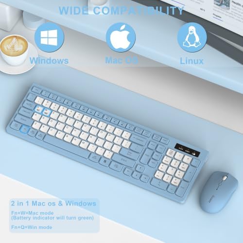 Wireless Keyboard and Mouse Combo Silent for Office and Home(Misty Blue-B)