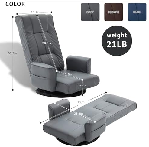 360° Swivel Floor Chair, 14-Position Adjustable, Folding