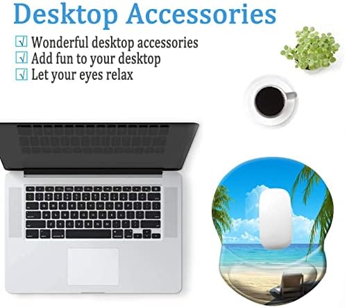 Ergonomic Mouse Pad with Wrist Support, Pain Relief Comfort Wrist Rest Pad with Non-Slip PU Base for Gaming, Home, Office & Travel, Blue Sky Beach