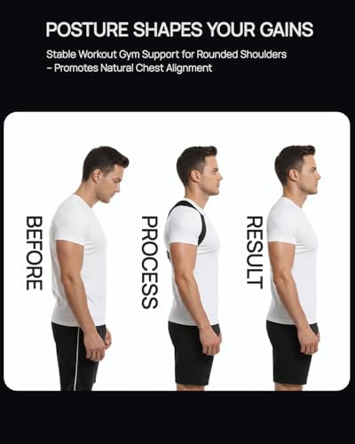 Gymgoer‘s Back Posture Corrector For Men With Large Support Plate. Dual Adjustment Upper Back Posture Corrector To Open Shoulders. Breathable For Better Gym Form & Efficiency