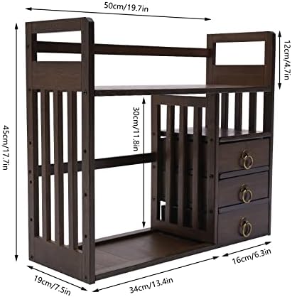 Bamboo Desk Book Shelf,Desktop Bookshelf Storage Rack Tabletop Standing Organizer Bookshelf with 3 Drawers,Freestanding Desk Bookcase for Home Dormitory Offices (Nut-Brown)