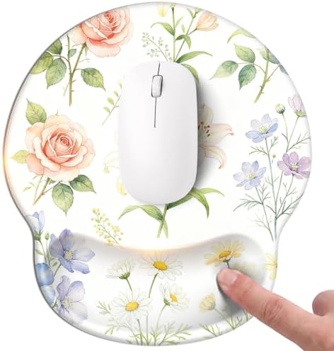 Mouse pad with Wrist Rest,Relieving Pain Memory Foam Computer pad, Ergonomic Desktop Mouse, Silicone Material Mouse pad, with Non-Slip PU Base (Flower)