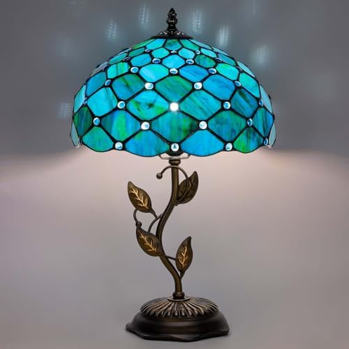 Tiffany Style Blue Green Stained Glass Table Lamp