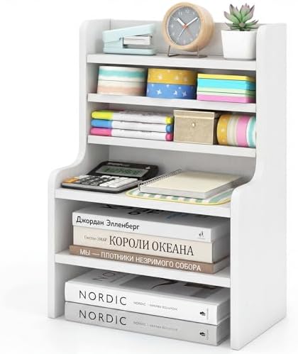 Tangkula 6-Tier Desktop File Organizer, Wooden Mail Letter Tray Organizer with 2 Removable Shelves for Papers, Folders & Office Supplies, Space-Saving Desktop File Holder for Small Spaces Home Office