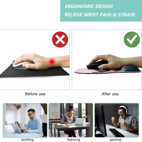 Mouse Pad with Wrist Support, Ergonomic Mousepad with Comfortable Memory Foam Wrist Rest Cushion, Relieve Wrist Pain, Non-Slip Rubber Base Gaming Mice Pad for Home Office Computer Laptop, Sunrise