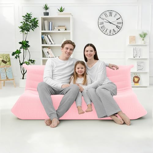 HABUTWAY Bean Bag Chairs Fireside Lazy Floor Sofa,3 Seater,Pink