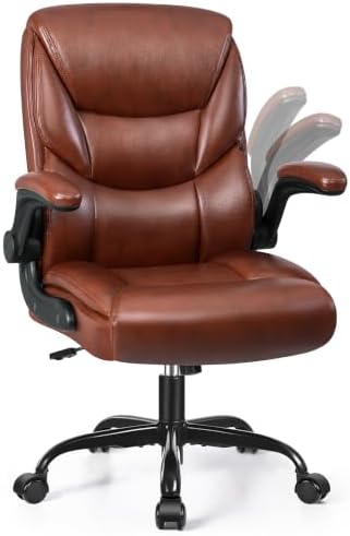 PU Leather Office Chair, Comfy Executive Chair with Flip-up Arms