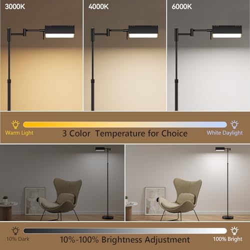 SUNMORY Dimmable LED Pharmacy Floor Lamps, 16W/1500LM Bright Reading Lamp
