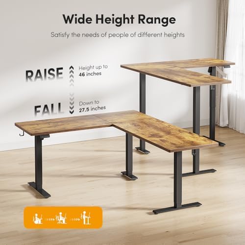 Cubiker 75 * 63" L Shaped Standing Desk, Reversible Corner Standing Desk, Suitable for Home Office, Rustic Brown