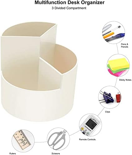 Siveit Desk Pencil Pen Holder, Desk Organizers 3 Slots 360-Degree Rotating Pen Holder for Desktop Storage Stationery Supplies Organizer, Home, Office, School, Kids, White