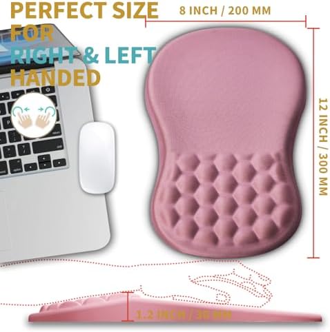 Hokafenle Ergonomic Mouse Pad Wrist Support with Massage Design, Wrist Rest Pain Relief Mousepad with Memory Foam&Non-Slip PU Base, Mouse Pads for Wireless Mouse & Desk (12x8 inch,Pink)