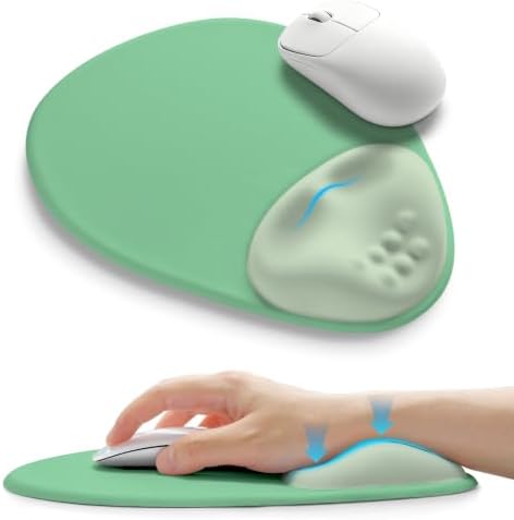 Palm-Rest and Wrist-Hugging Mouse Pad Wrist Rest, Ergonomic Wrist Support with Curve Fitting Cushioned Memory Foam for Carpal Tunnel Pain Relief, 9.9 x 8.3 Inch, Minty Green