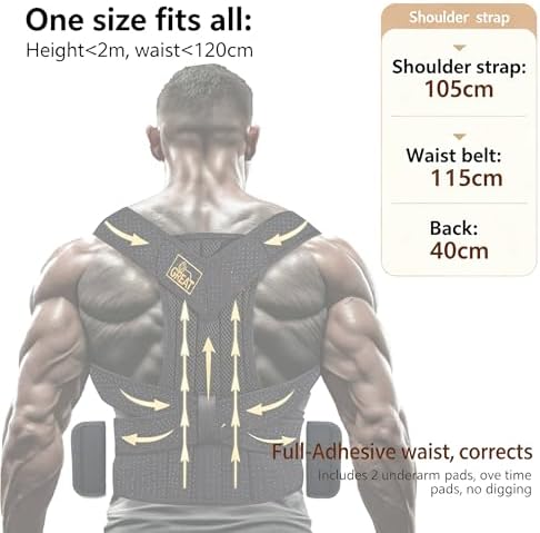 LifeLove Adjustable Posture Support Brace for Upper Back & Shoulders, Fits Height Under 200cm & Waist Under 120cm