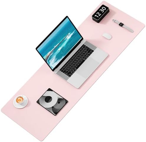 Hsurbtra Desk Pad, 48" x 17" PU Leather Desk Mat, XXXL Extended Mouse Pad, Waterproof Desktop Blotter Protector, Non-Slip Ultra Thin Large Laptop Keyboard Writing Mat for Office Home, Pink