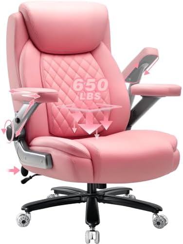 650LBS Large Heavy Duty Office Chair with 5D Flip Arms,Comfy Big and Tall Executive Office Desk Chair with Pocket Spring Cushion,High Back Computer Chair with Lumbar Support,Dual Rubber Wheel
