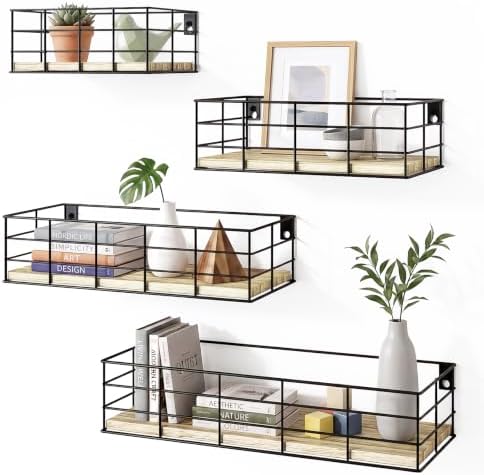 Fixwal Wire Frame Floating Shelves for Wall 4 Different Sizes Light Brown