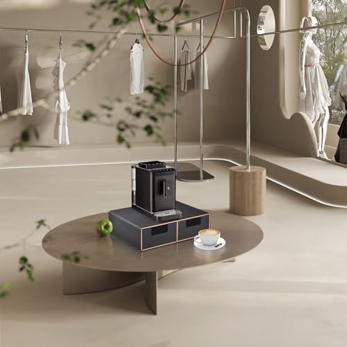 Linen Leather Desk Organizer and monitor stand with Drawers－Mini Desktop Drawer Organizer Stackable－Tabletop Organization Storage Box for Office Supplies Home Vanity Toiletries (Black, 2-drawers)
