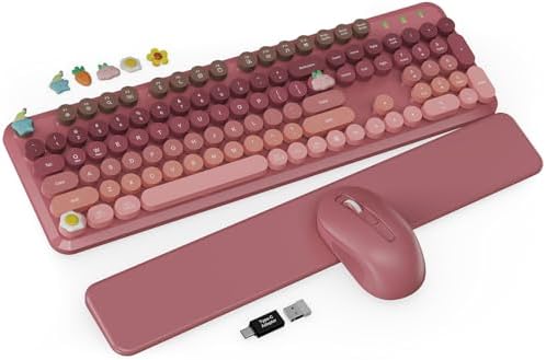 Wireless Keyboard and Mouse Combo, Cute Typewriter, Magnetic Wrist Rest