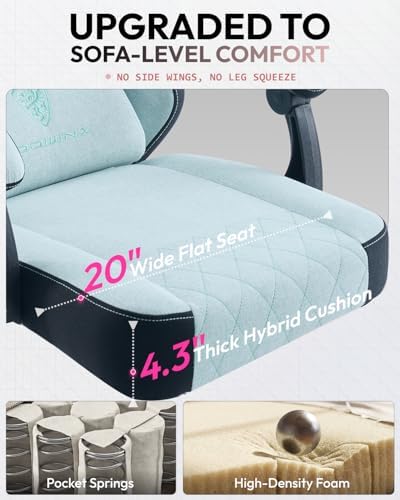 Dowinx Gaming Chair, Fabric Gaming Chairs for Adults with Pocket Spring Cushions and Lumbar Support, Ergonomic Massage Computer Chair with Footrest for Big and Tall, Aqua
