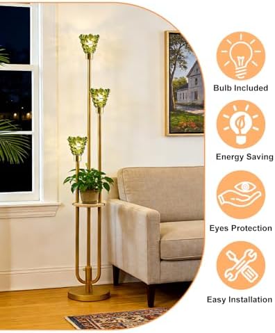 Lightdot Green Glass Floor Lamp with Shelf Mid Century Modern Floor Lamps