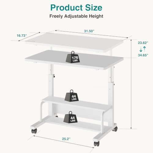 OLIXIS Rolling Desk, Storage Shelves, Laptop Table, Home Office