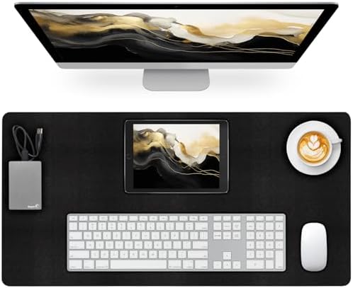Leather Desk Pad Mat, Black Desk Mat, 23.6" x 13.7"