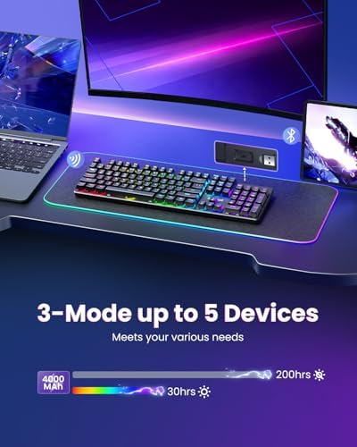 Redragon K671KS Wireless Mechanical Gaming Keyboard, Tri Mode BT/2.4G/USB-C Hot Swappable Custom Keyboard, RGB Backlit Computer Gaming Keyboards, PBT Keycaps, Programmable for PC/Tablet/MAC