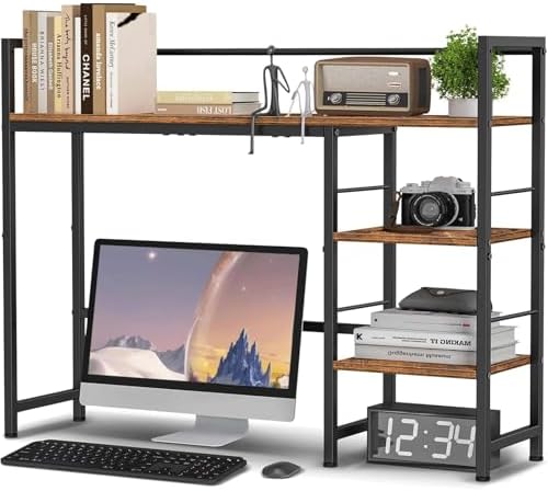HavenlyYouth Desk Shelf, 38.6 Inch Wood Desk Organizer Shelf for Computer Monitor, Desk Hutch Storage, Desktop Shelf for Top of Desk, 3 Tier Desktop Bookshelf for Home Office Dorm, Rustic
