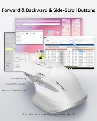 TECKNET Wireless Mouse, Side Scroll Bluetooth Rechargeable, 3-Device