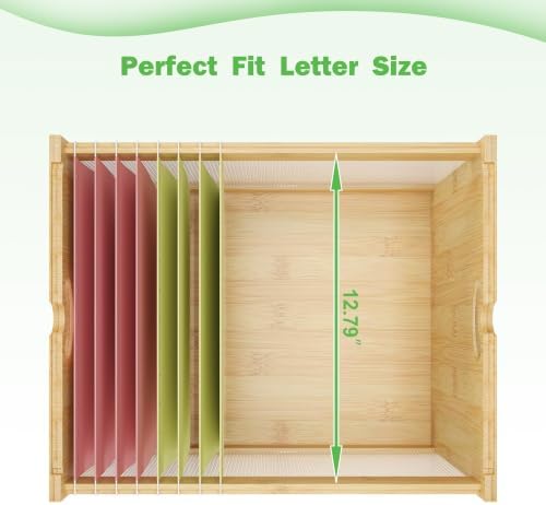 Bamboo Hanging File Box Organizer with Lid, File Folder, Nature, 1 Pack
