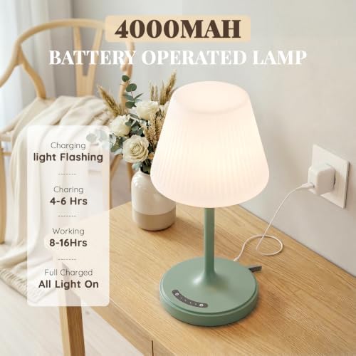 Waterproof Shower Lamp Outdoor Cordless Table Lamp, 3-Color Dimmable -Green