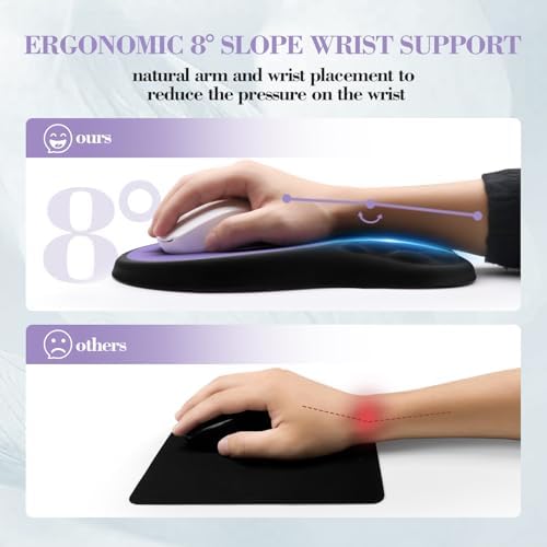 Ergonomic Mouse Pad with Wrist Rest Sloped Massage Design (Black + Purple)