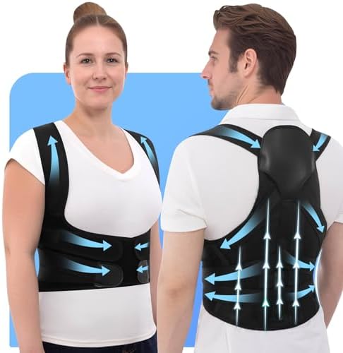 Posture Corrector for Women and Men Back Brace Shoulder Straightener Adjustable Straps Hunchback Support Upright Instant Upper Correction Trainer Straight Fixer Under Clothes (Black, XX-Large)