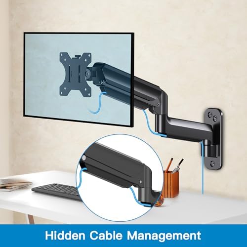 HUANUO Single Monitor Wall Mount for 13 to 32 Inch Computer Screen, Gaming Monitor Wall Mount Arm Holds up to 17.6lbs, Height Adjustable Full Motion Wall Monitor Mount-VESA Mount 75x75,100x100