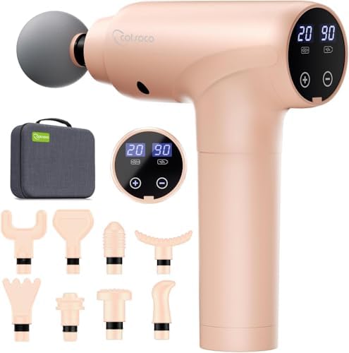cotsoco Massage Gun Deep Tissue, Muscle Massage Gun with 9 Attachment Heads, 20 Speeds & Silent Brushless Motor for Pain Relief, Handheld Percussion Back Massager Gun (Pink)