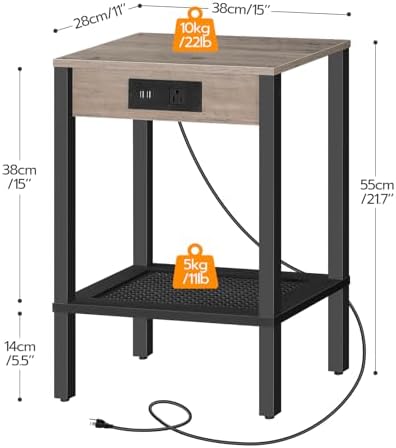 HOOBRO Side Tables Set of 2 with Charging Station, 2-Tier Small End Tables