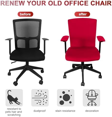 Tallew 4 Pcs Office Chair Covers Set Computer Universal Protective Stretchable Chair Seat Covers Desk Armrest Cover Slipcovers Pads Office Cushion Backrest for Rotating(Regular,Red)