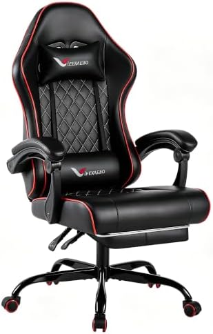 Gaming Chair for Adults, Computer Chair with Footrest and Pocket Spring Cushion,Comfortable Ergonomic Video Game Chair with Lumbar Support and Headrest for Office Home (Red)