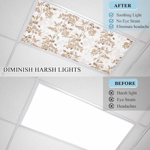 Brown Flower Magnetic Fluorescent Light Covers for Ceiling Lights 2 x 4 Feet,Spring Summer Retro Garden Herb Pastel Plant Office Classroom Kitchen Drop Ceiling Light Covers Lighting Filter 1 Pack