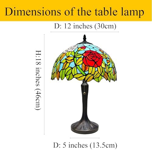 Tiffany Lamp Stained Glass Table Lamp 12X12X18 Inch Rose and Leaf Tiffany Style Desk Lamp for Living Room Bedroom Study Home Office,Include LED Bulb