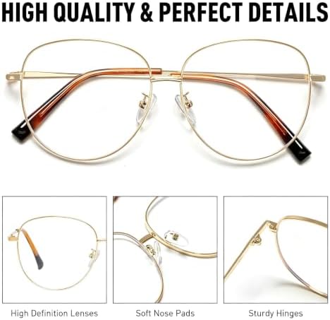 Oversized Oval Anti Blue Light Glasses, Fashion Large Metal Eyewear