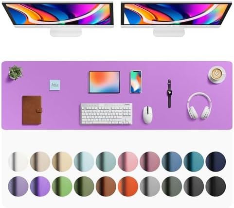 Aothia Faux Leather Desk Mat - Large Mouse Pad, Non-Slip PU Leather Blotter, Waterproof Writing Surface for Office and Home (Iris Violet, 63" x 17")