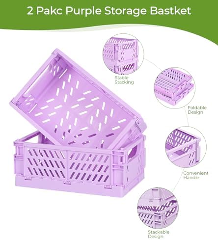 HUUSMOT 4-Pack Collapsible Plastic Storage Baskets, Purple, 9.8"x6.5"x3.8"