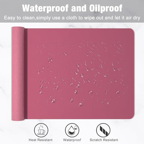 Hsurbtra Desk Pad, 30" x 14" PU Leather Desk Mat, XL Extended Mouse Pad, Waterproof Desktop Blotter Protector, Non-Slip Ultra Thin Large Laptop Keyboard Writing Mat for Office Home, Deep Red