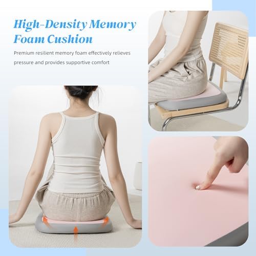 SheRest Office Chair Cushion with Straps, Memory Foam Seat Cushion with Removable Cover, Suitable for Office Chairs, Car Seats, and Airplane Seats, Pink, Large