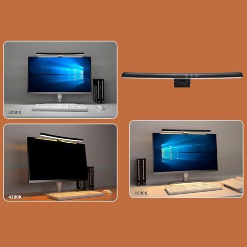 Cyrank Curved Monitor Light Bar, 3 Color Temperature LED Computer Desk Lamp Touch Control Monitor Lamp Type C Computer Light Clip on Keyboard Light