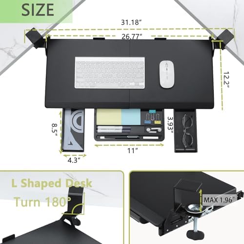ETHU Corner Keyboard Tray Under Desk with Metal Rail, 26.8x11.8", Black