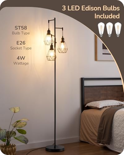 EDISHINE 70IN Farmhouse Floor Lamps for Living Room, Black Dimmable